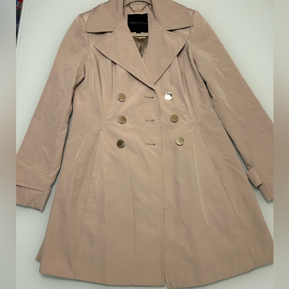 Ivanka Trump Beige Trench Coat with Gold Accents